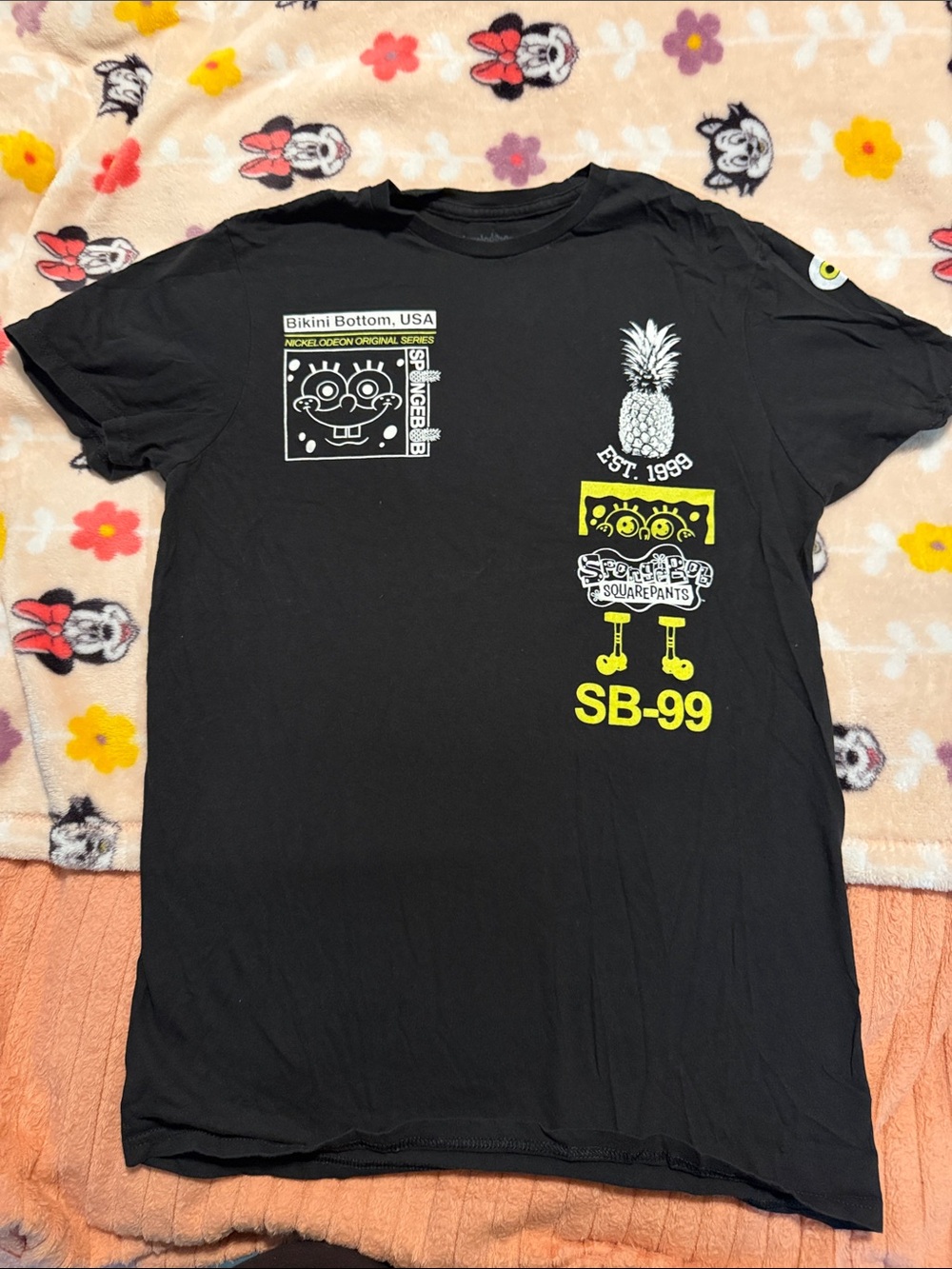 Nickelodeon Black SpongeBob Graphic Short Sleeve Tee with Yellow Accents